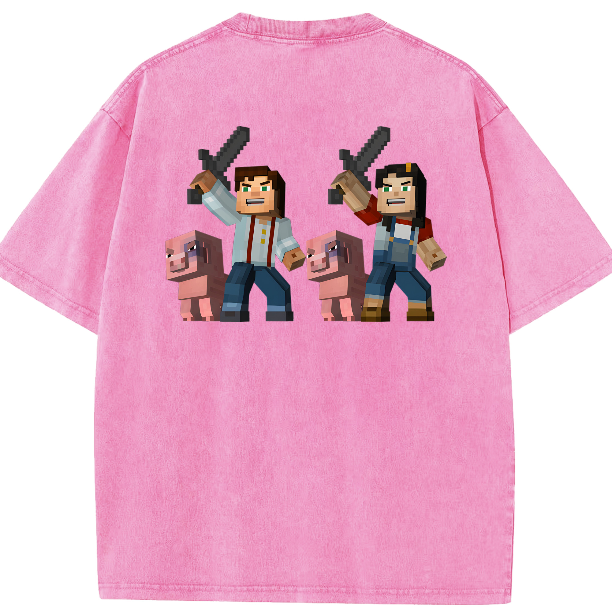 （画像用） マインクラフト ブロックの世界 Minecraft MC Block world 綿100% ヴィンテージ風 半袖Tシャツ（背面プリント）